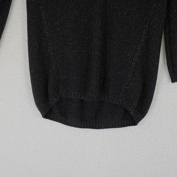 DKNY Jeans Small Black W/ Metallic Gold Spec Scoop Neck Sweater Cotton Acrylic P - Picture 3 of 7